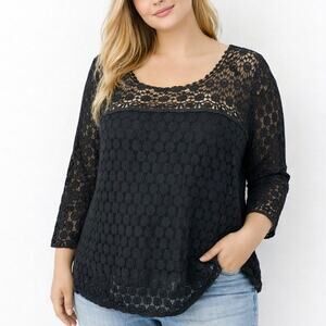 2/$30 Solitaire by Ravi Khosla Lace Crochet Top Black Plus Size 2X